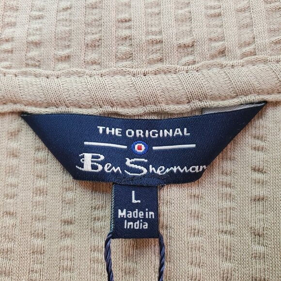 NWT BEN SHERMAN SZ L Seersucker 100% Cotton Knit Short Sleeve Button Down Shirt - Picture 4 of 11